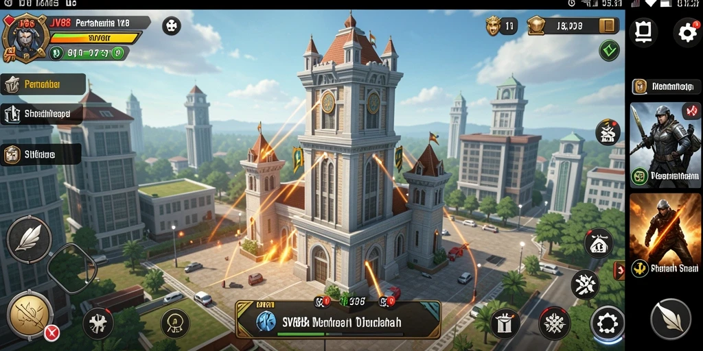 Screenshot gameplay JV88 menampilkan aksi pertahanan menara yang menegangkan.