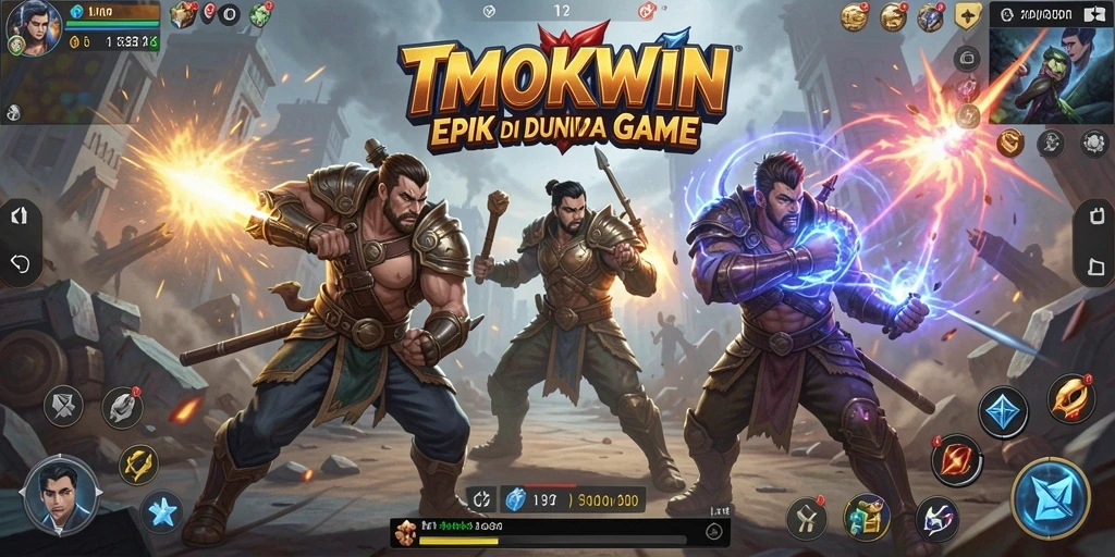 Screenshot TMOKWIN menampilkan pertarungan epik antara karakter dengan grafis memukau.
